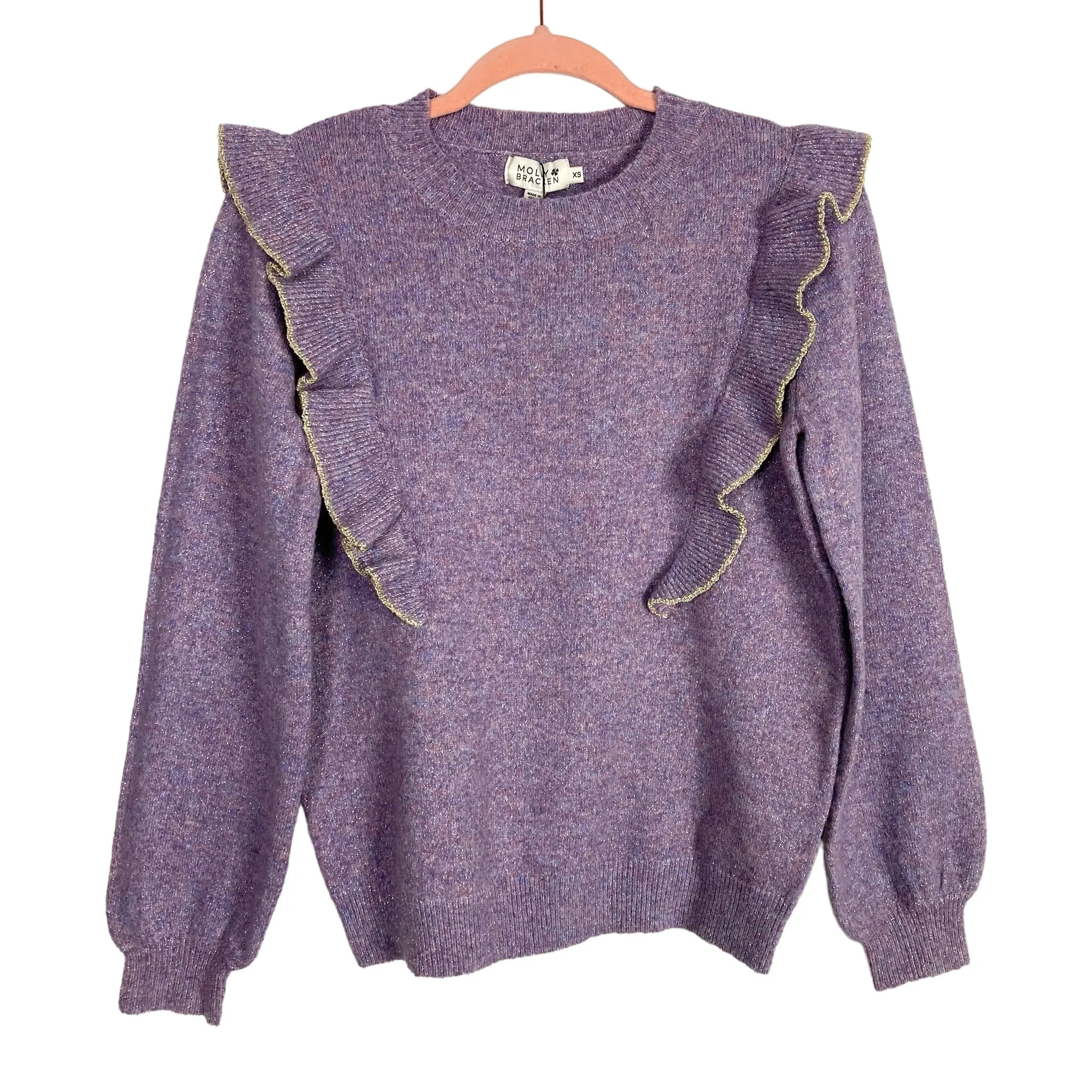 MOLLY BRACKEN PURPLE RUFFLE SWEATER NWT- SIZE XS ( ONLINE)