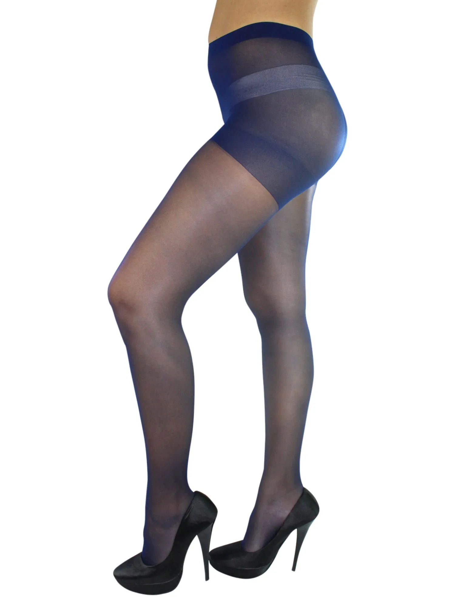 Navy Blue Spandex Sheer Control Top Hosiery Tights