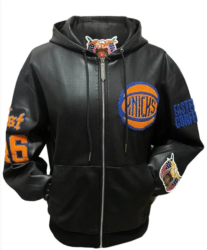 NEW YORK KNICKS 1946 LIGHTWEIGHT VEGAN ZIP-UP HOODED JACKET Black