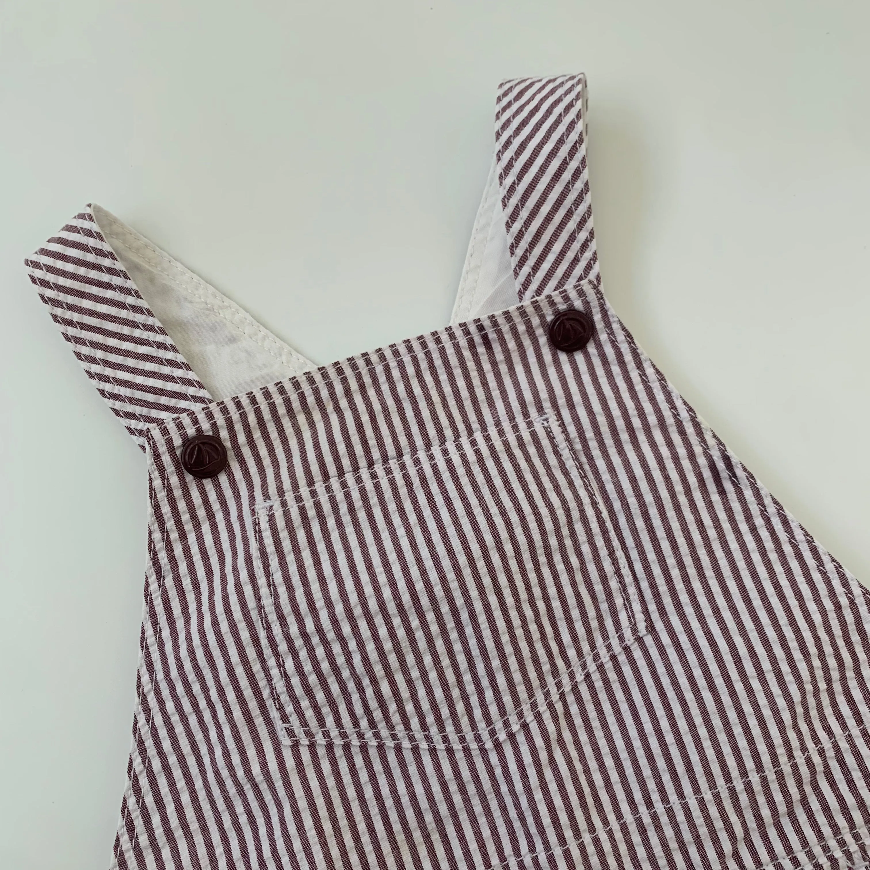 Petit Bateau Brown And White Stripe Seersucker Romper: 24 Months