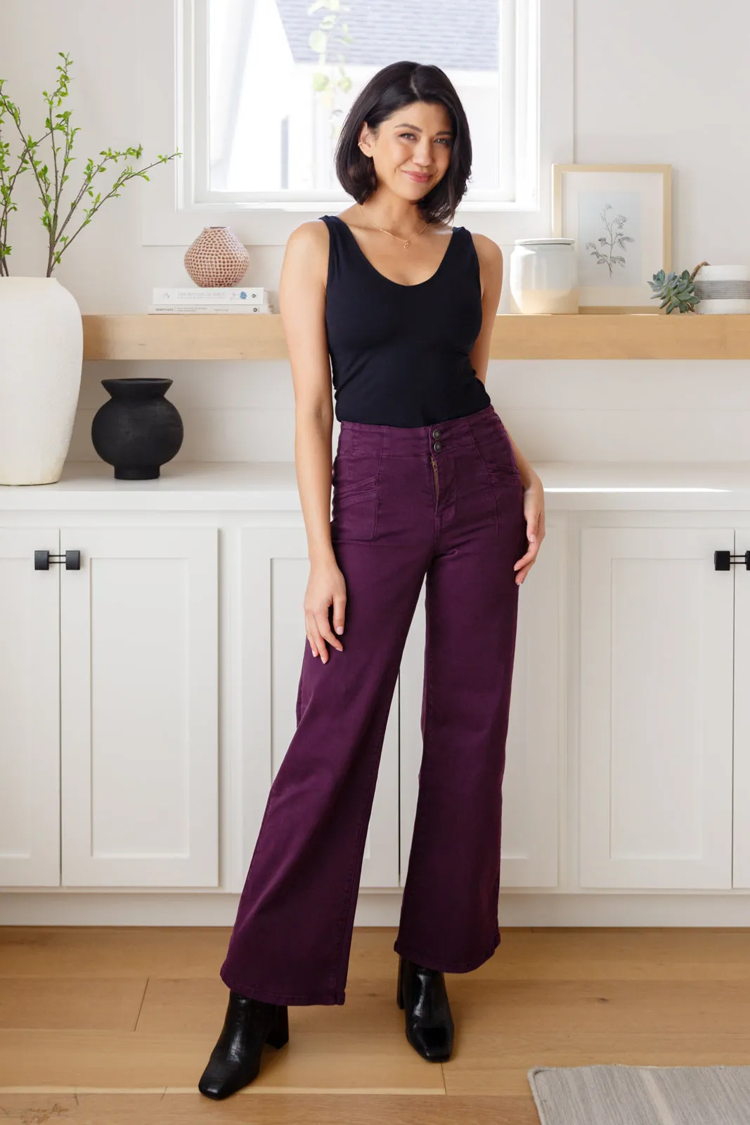 Petunia High Rise Wide Leg Jeans in Plum**