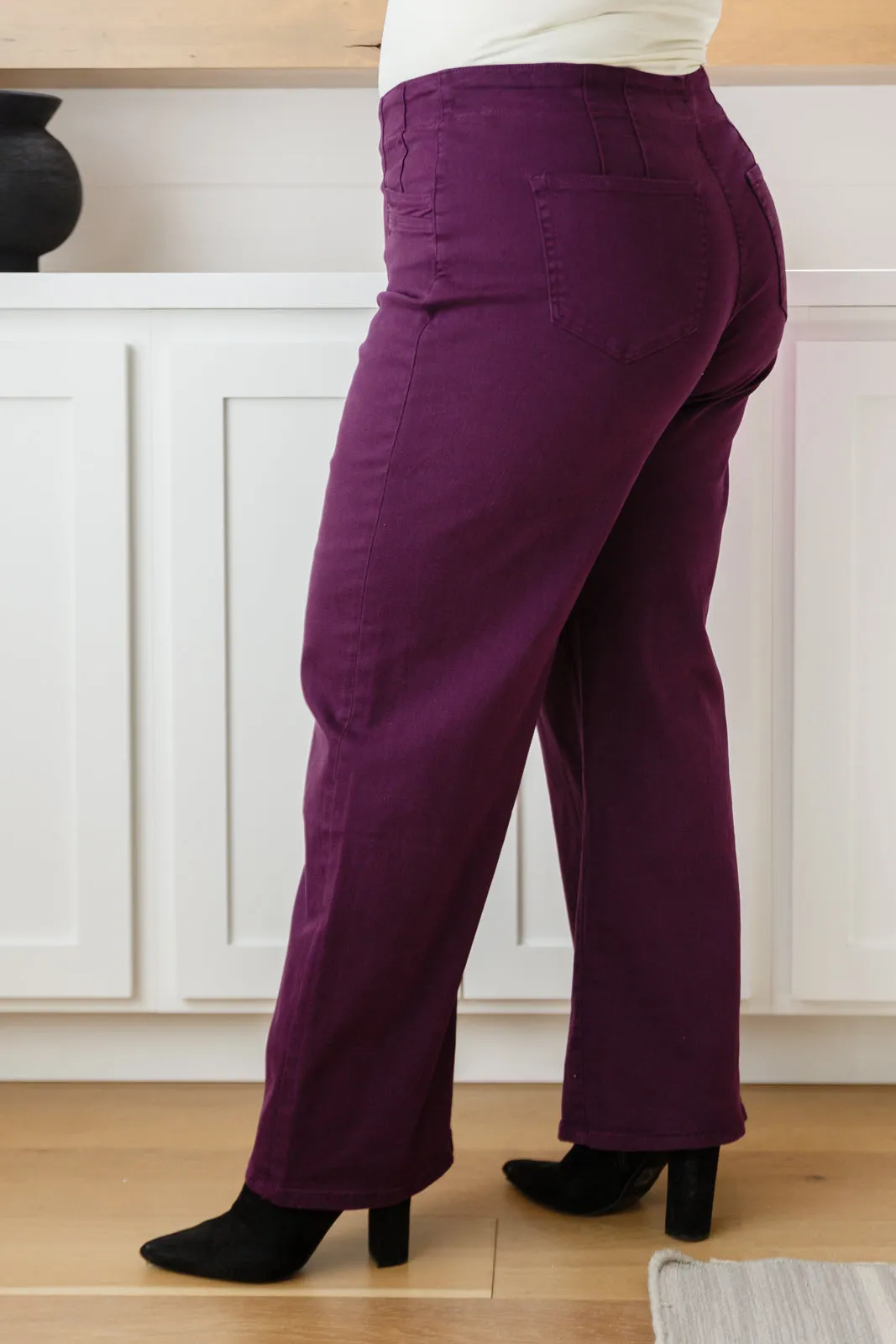 Petunia High Rise Wide Leg Jeans in Plum**