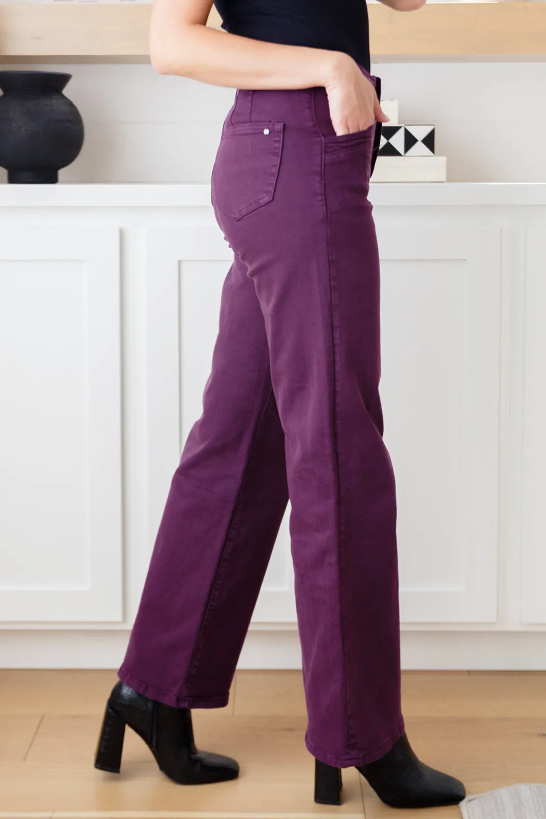 Petunia High Rise Wide Leg Jeans in Plum**