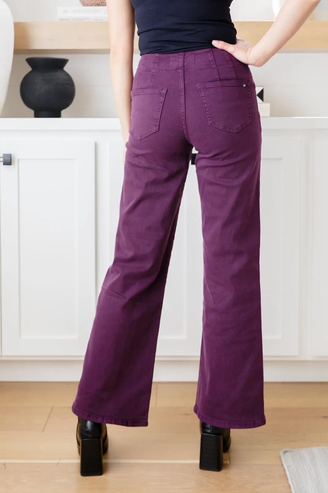 Petunia High Rise Wide Leg Jeans in Plum**