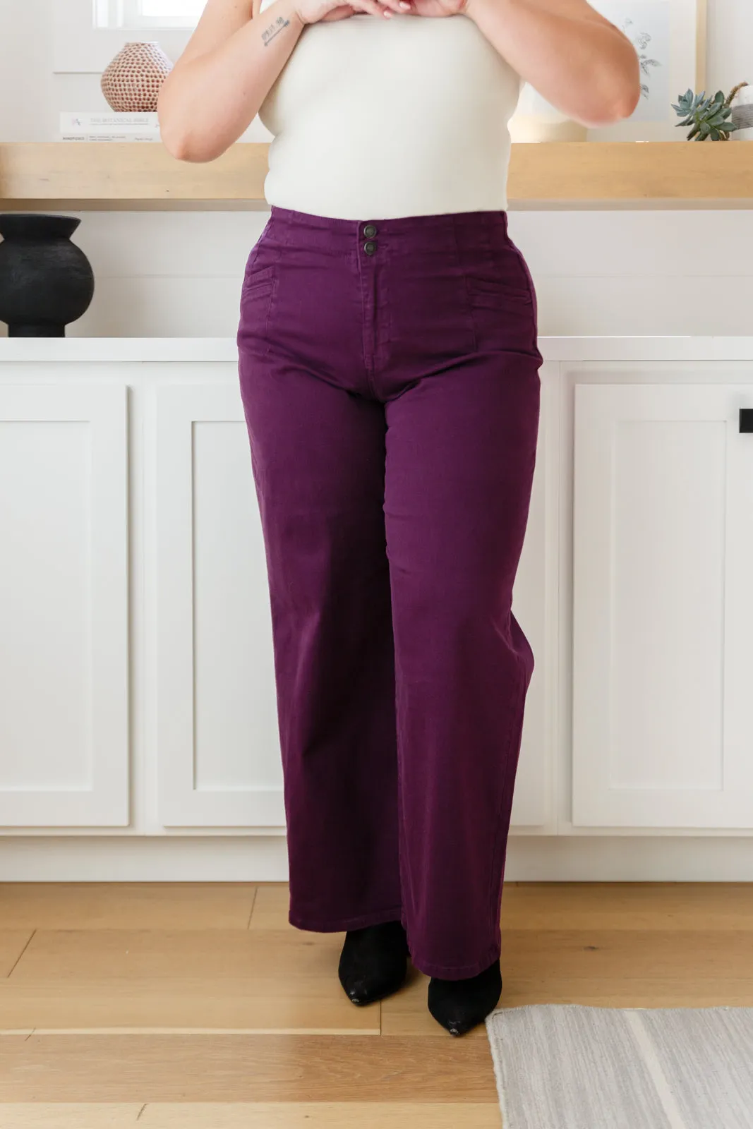 Petunia High Rise Wide Leg Jeans in Plum**