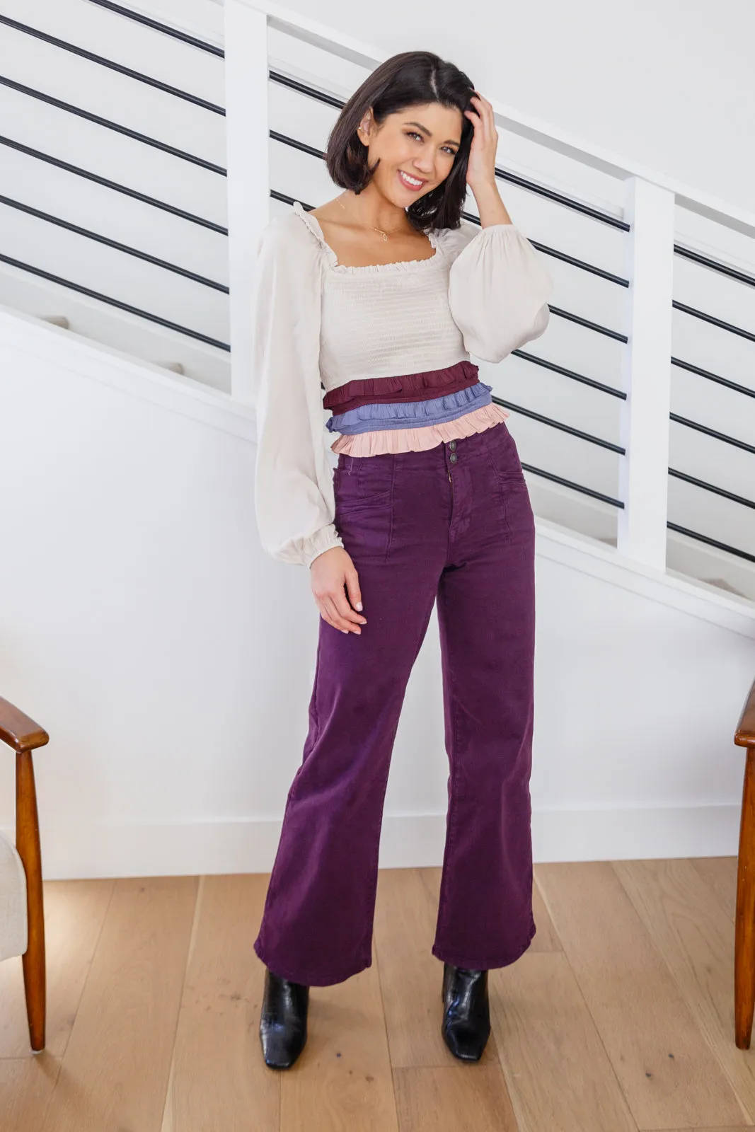 Petunia High Rise Wide Leg Jeans in Plum**