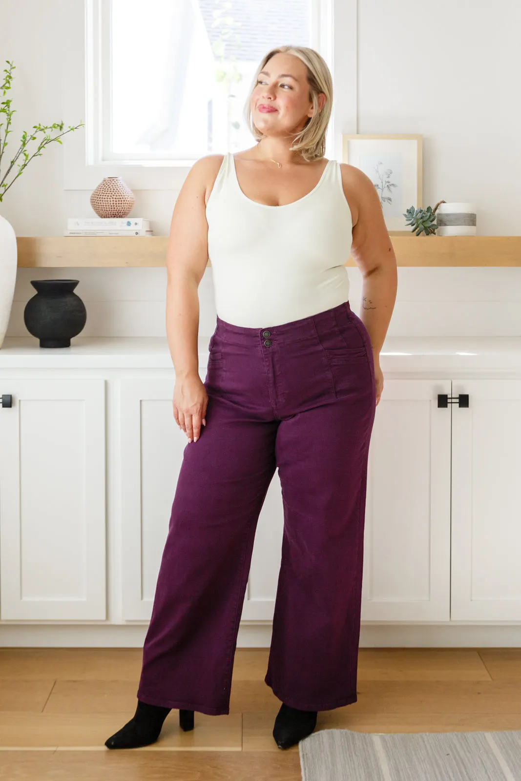 Petunia High Rise Wide Leg Jeans in Plum**