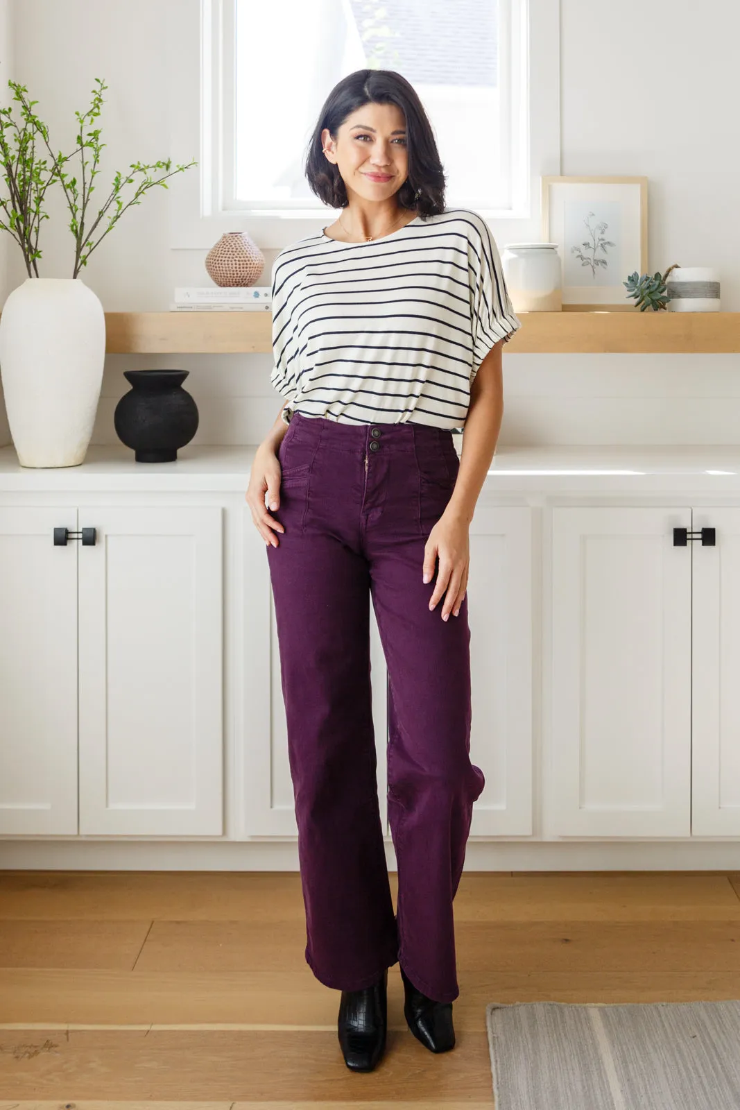 Petunia High Rise Wide Leg Jeans in Plum**