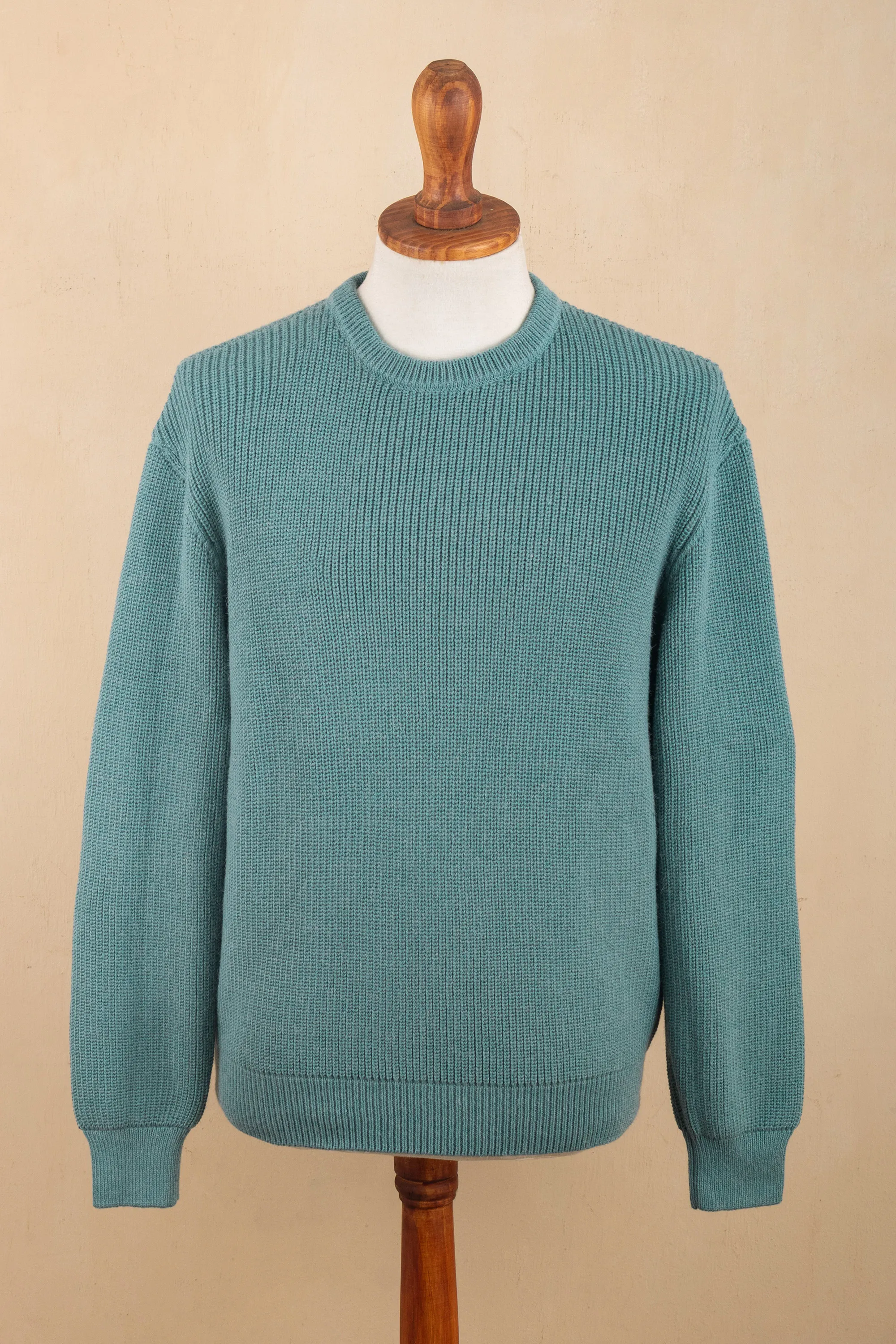 Polyester and Baby Alpaca Men's Pullover in Light Azure, 