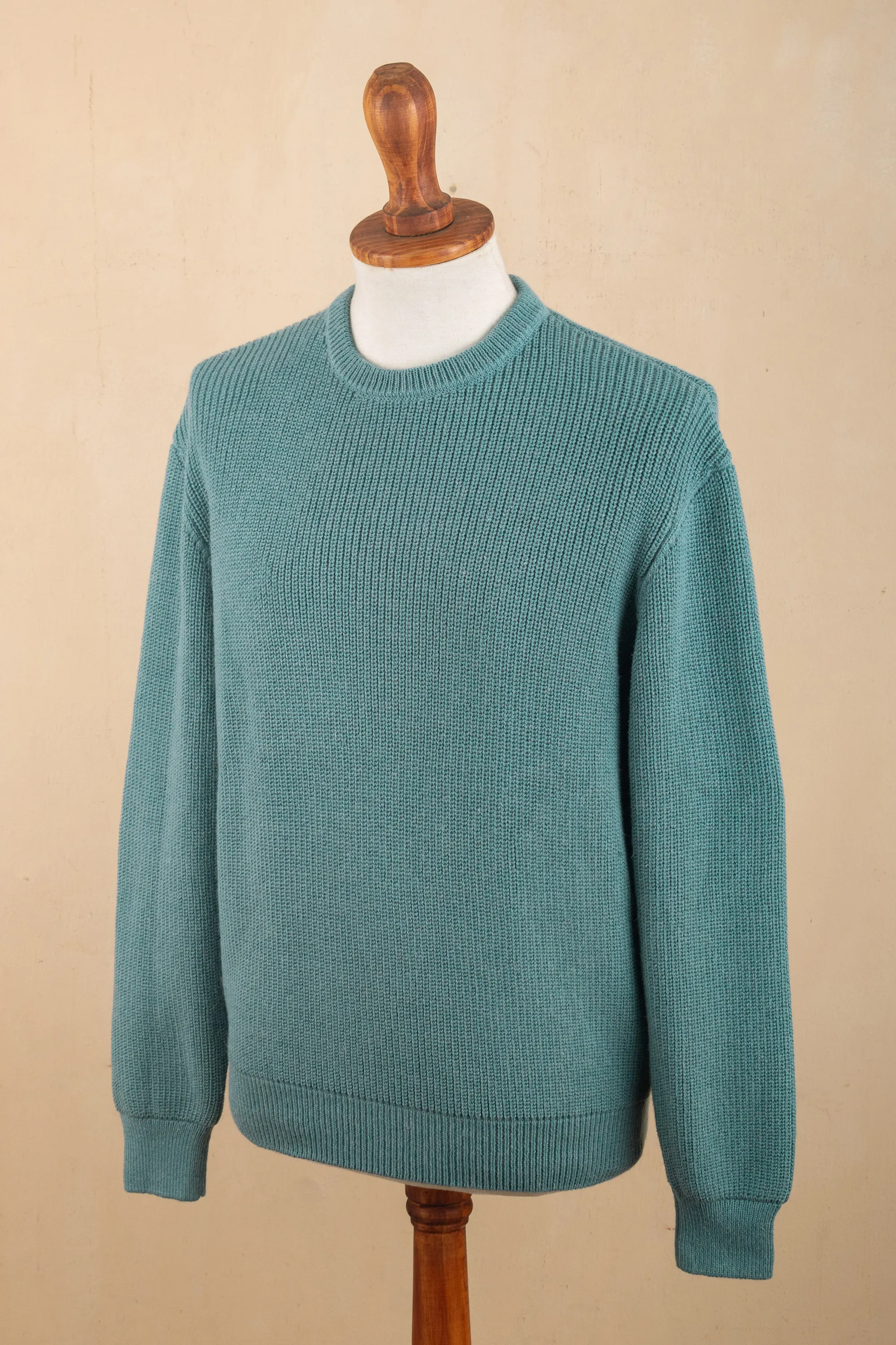 Polyester and Baby Alpaca Men's Pullover in Light Azure, 