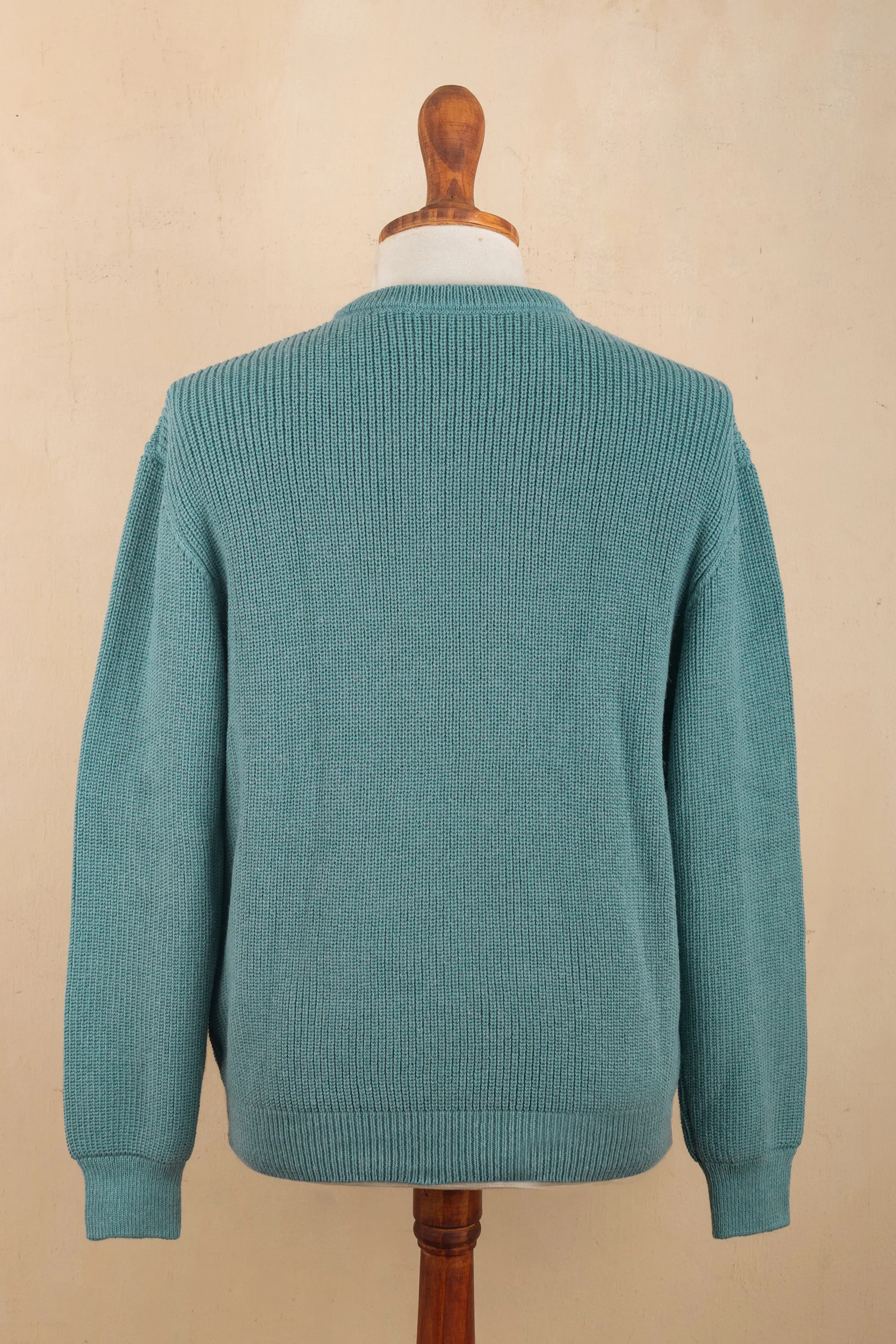 Polyester and Baby Alpaca Men's Pullover in Light Azure, 