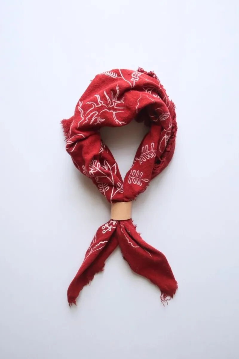 Poppy Red Botanical Print Naturally Dyed Bandana