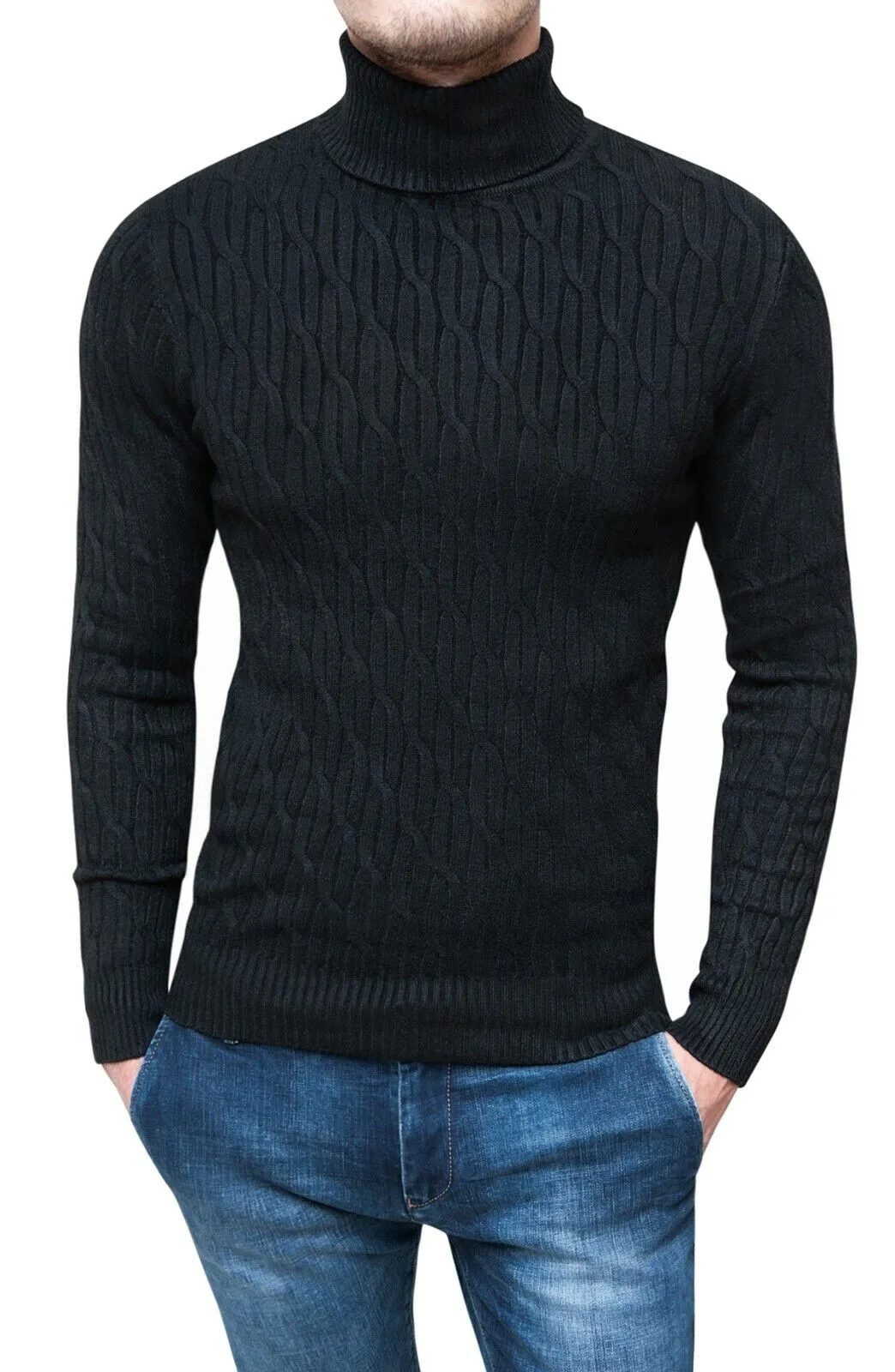 Pullover Dolcevita uomo nero maglione slim fit invernale