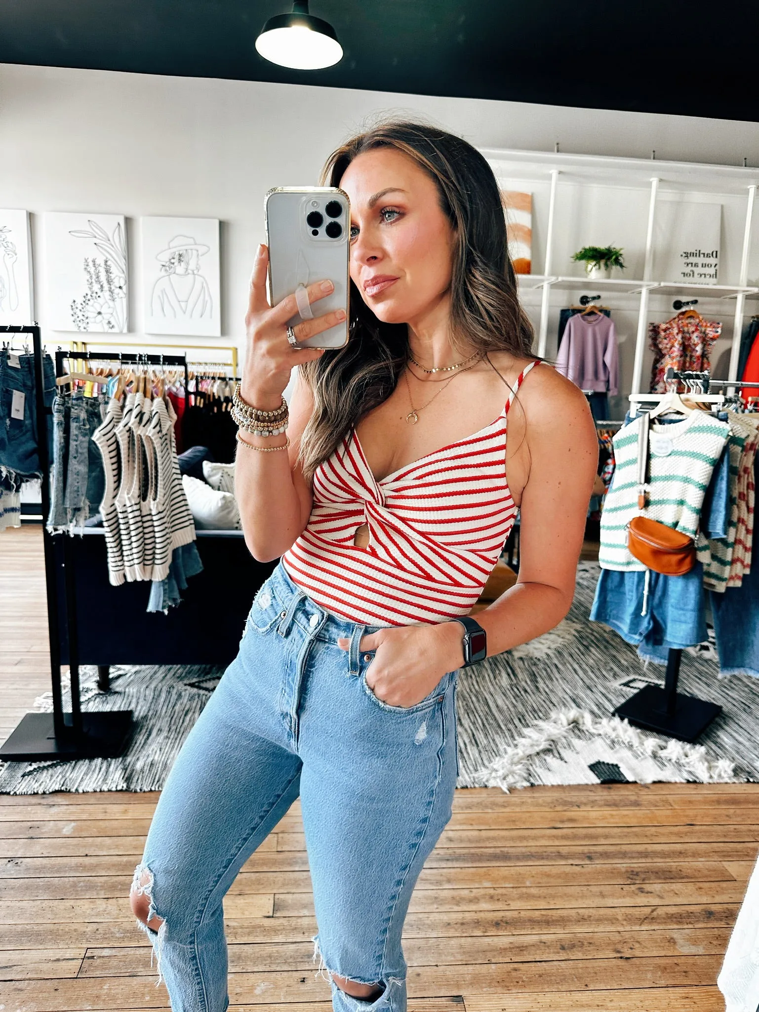 Red Freedom Striped Bodysuit