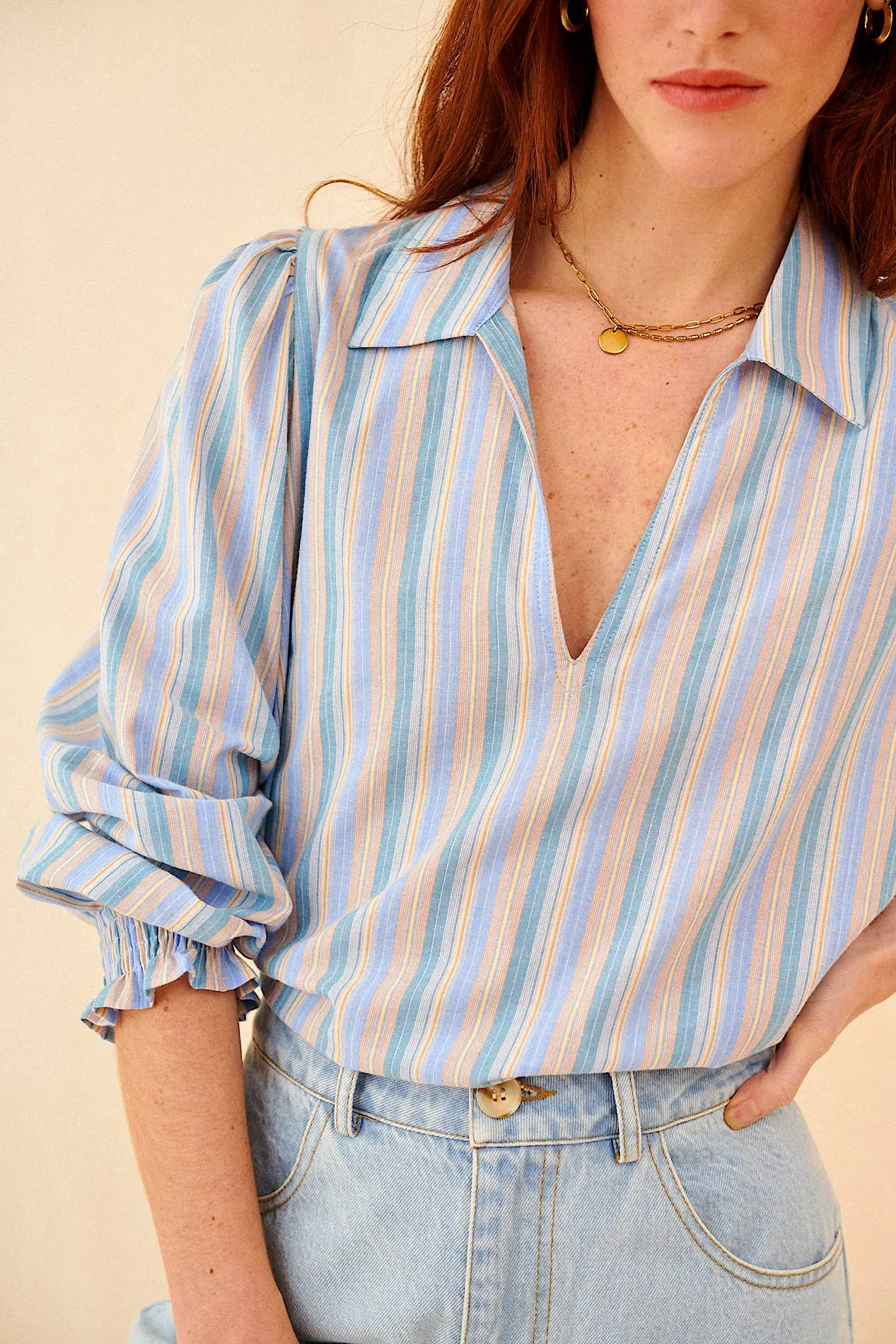 SEA long sleeve striped blouse: L