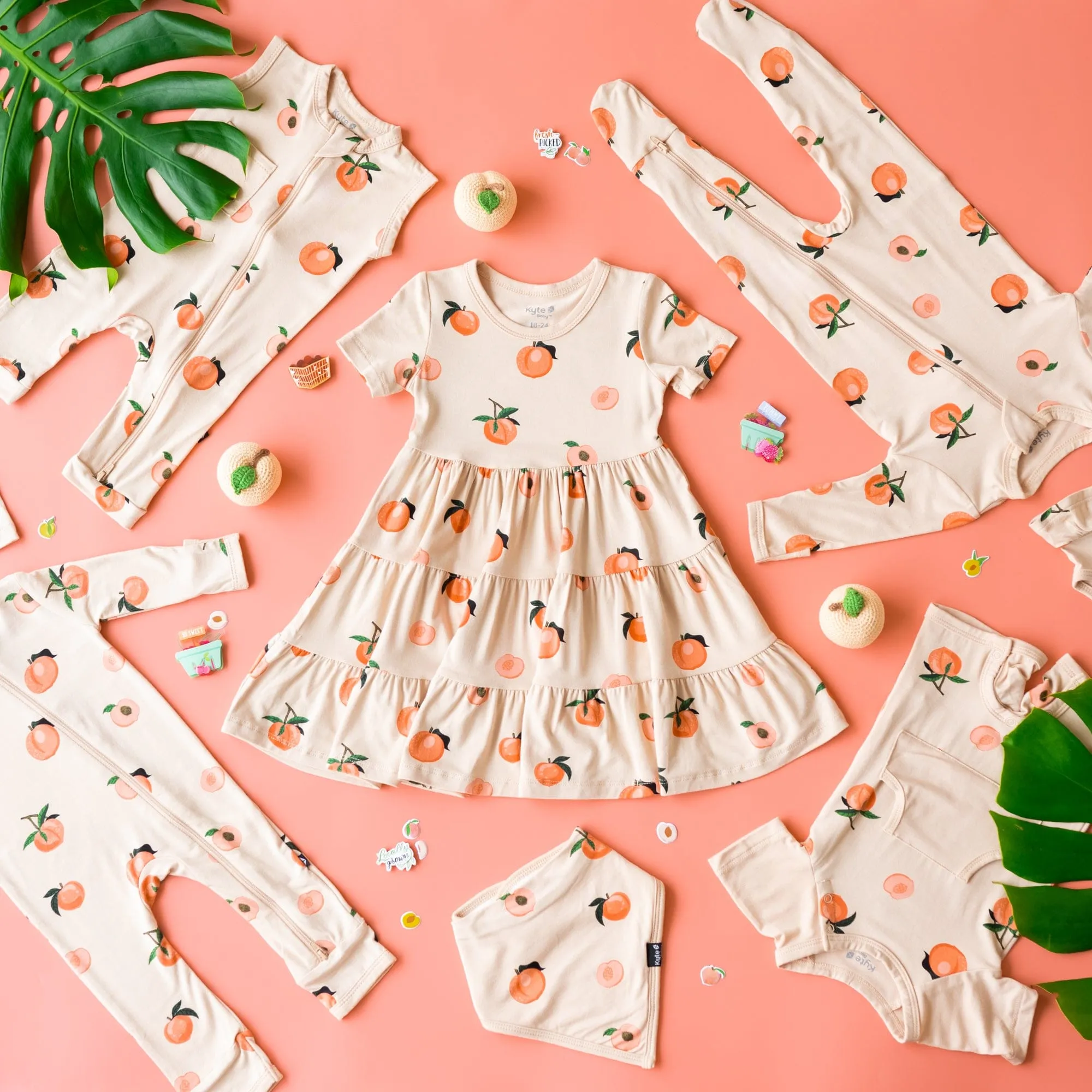 Short Sleeve Tiered Dress in Peach