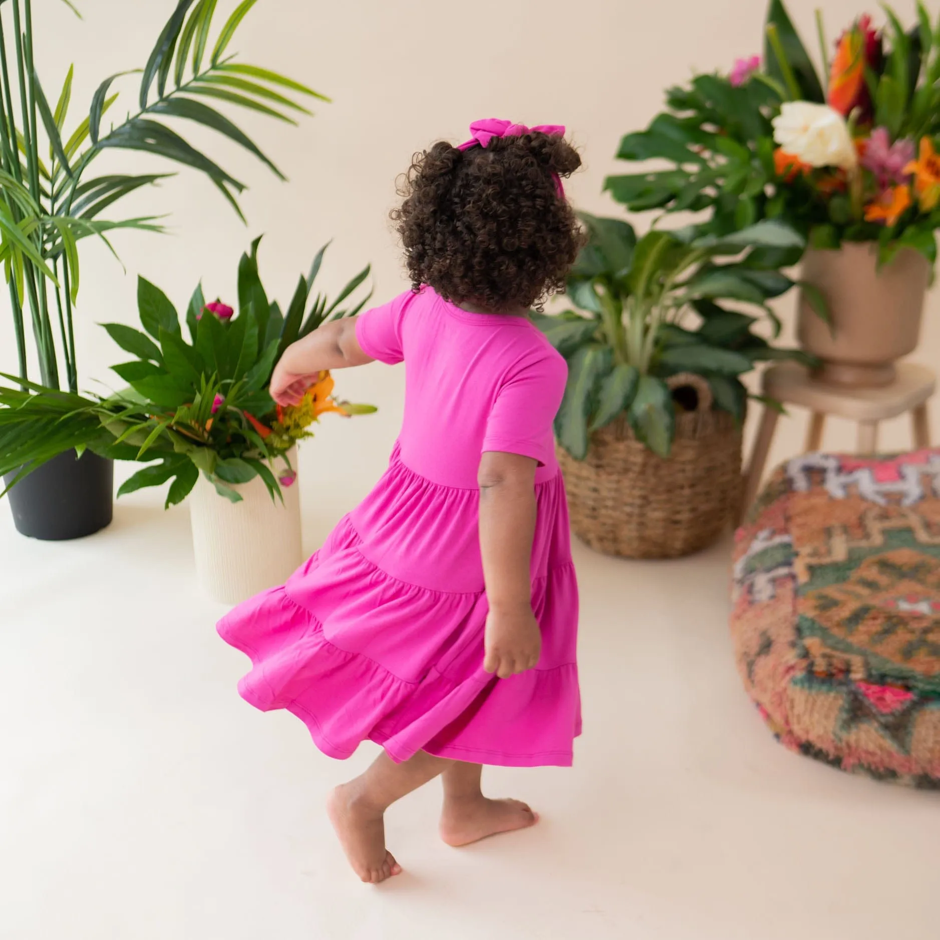 Short Sleeve Tiered Dress in Raspberry