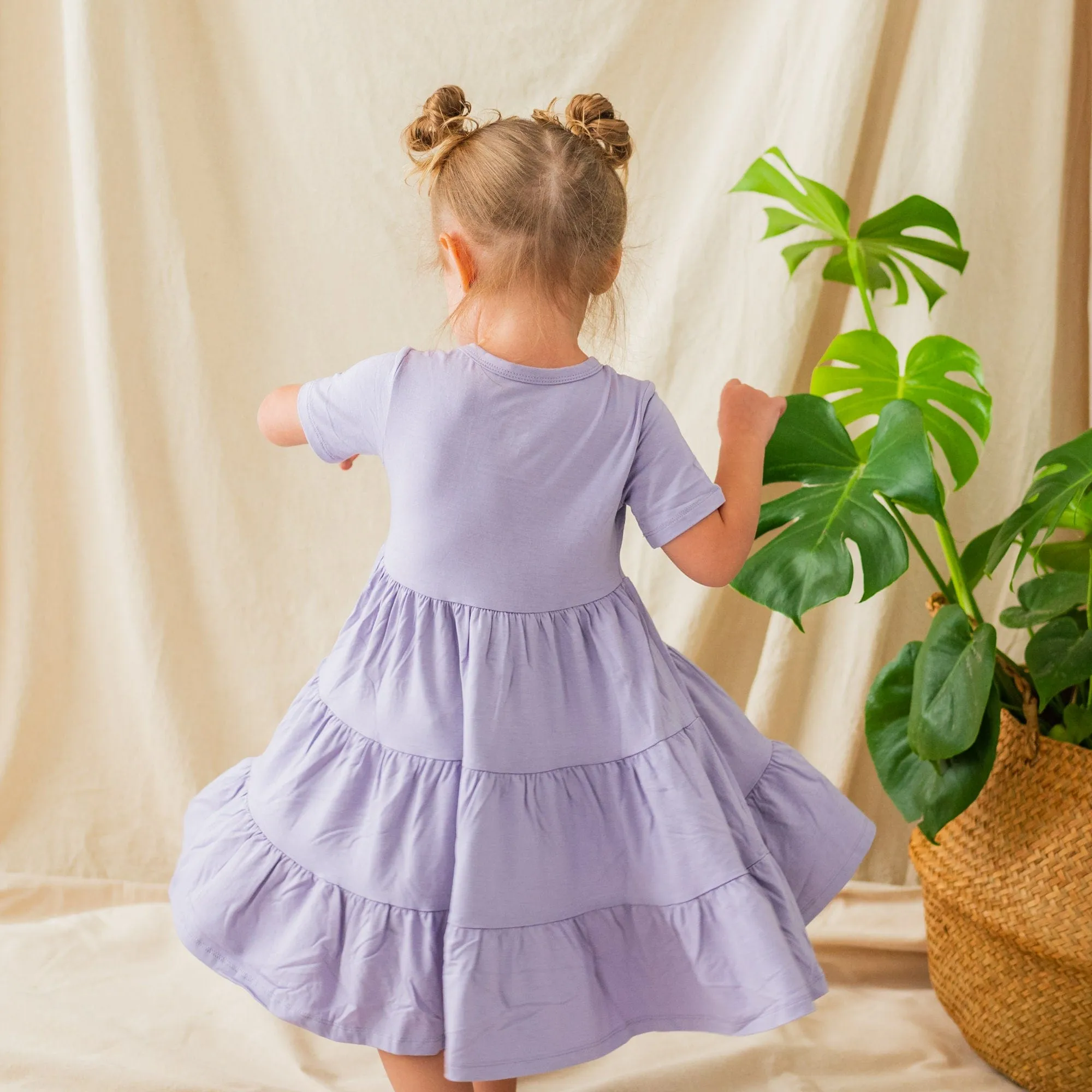 Short Sleeve Tiered Dress in Taro