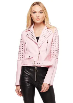 Studded Pink Faux Leather Moto Jacket