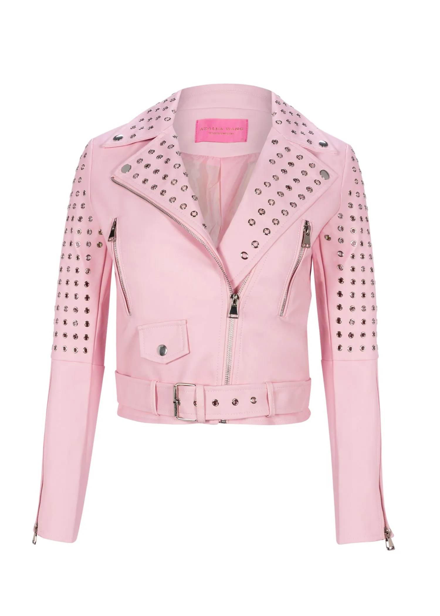 Studded Pink Faux Leather Moto Jacket