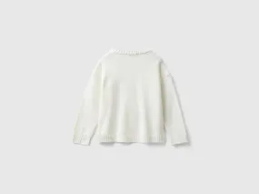 Sweater with cat inlay - Creamy White | Benetton