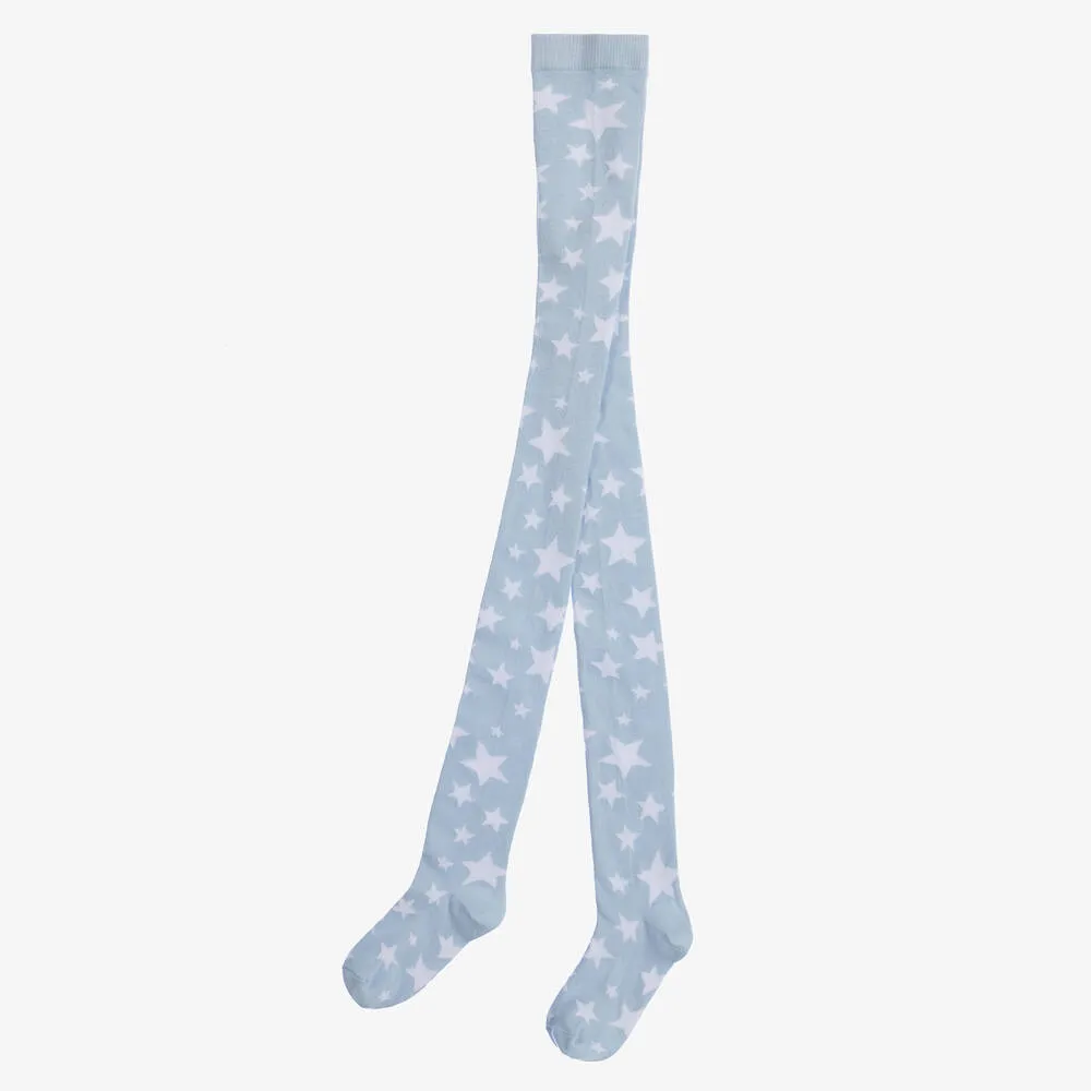 Teen Girls Blue Cotton Knit Star Tights