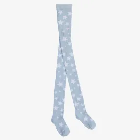 Teen Girls Blue Cotton Knit Star Tights