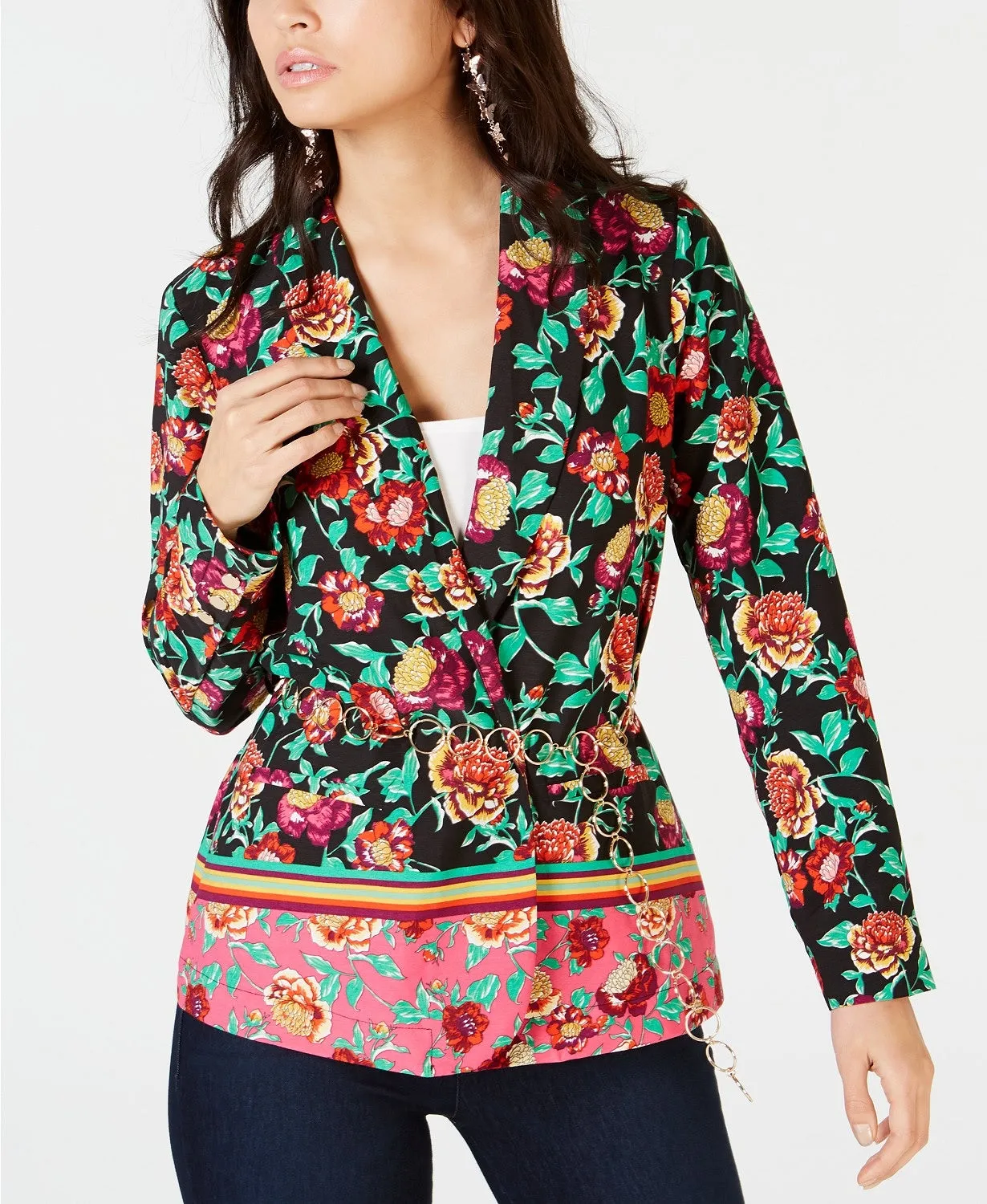 Thalia Sodi Women's Floral Belted Blazer Pink