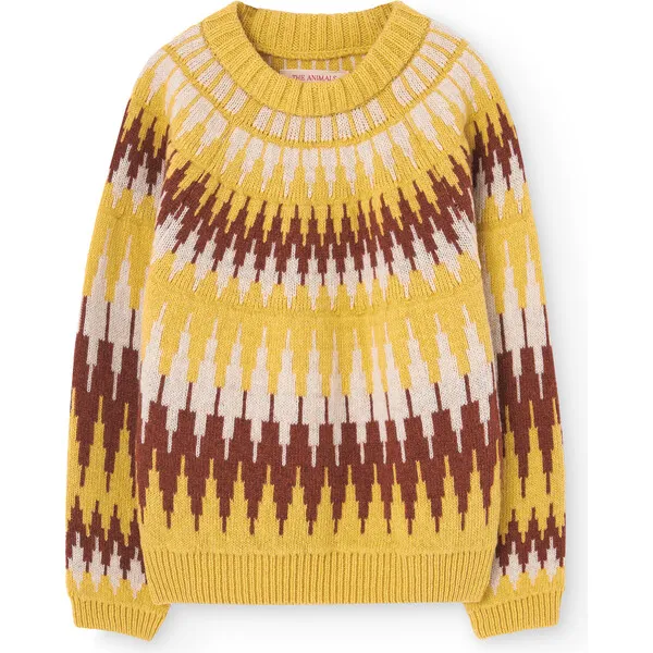 The Animals Observatory Zig Zag Bull Print Sweater, Yellow