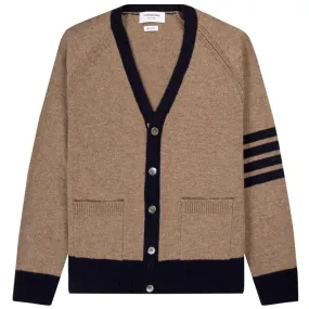 Thom Browne Jersey Stitch Relaxed V-Neck 4-Bar Stripe Cardigan Medium Brown