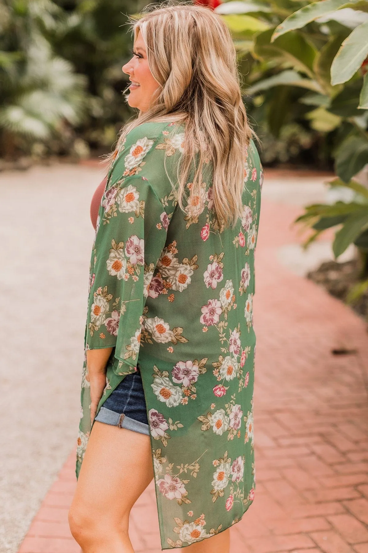 Under The Cabana Floral Kimono- Olive