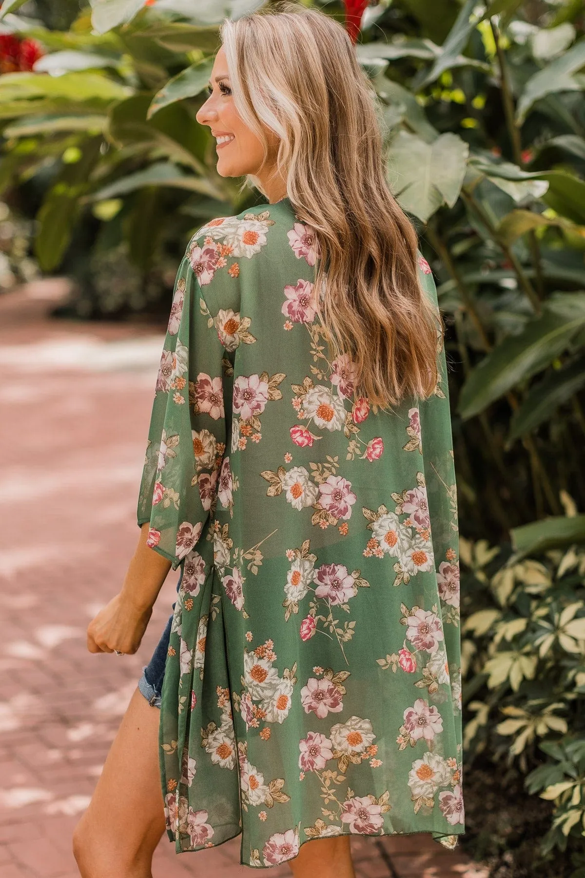 Under The Cabana Floral Kimono- Olive