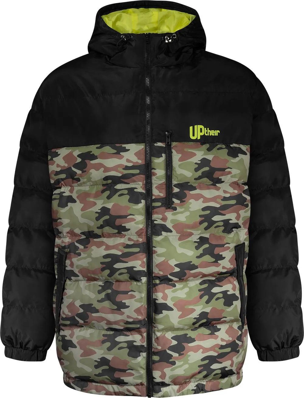 Uptheir Dace Hooded Camo Block Puffer Jacket - Black Camo