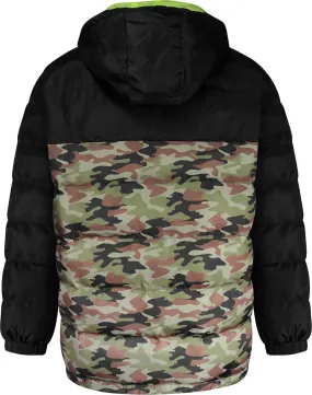 Uptheir Dace Hooded Camo Block Puffer Jacket - Black Camo