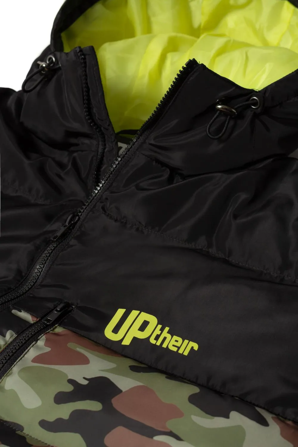 Uptheir Dace Hooded Camo Block Puffer Jacket - Black Camo