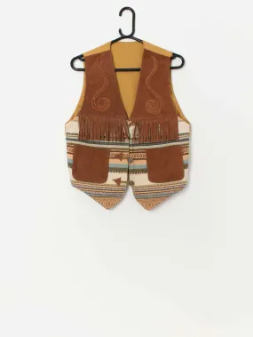 Vintage leather woven waistcoat, western style vest – Medium