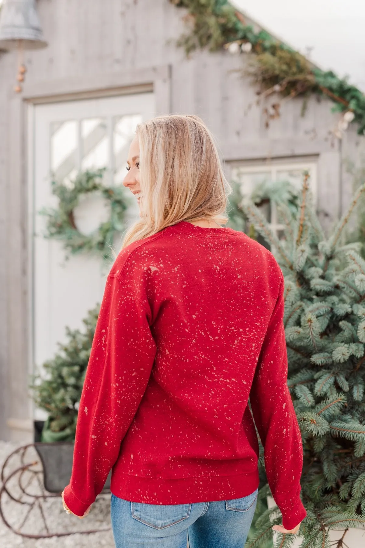 Vintage White Christmas Crewneck Pullover- Deep Red