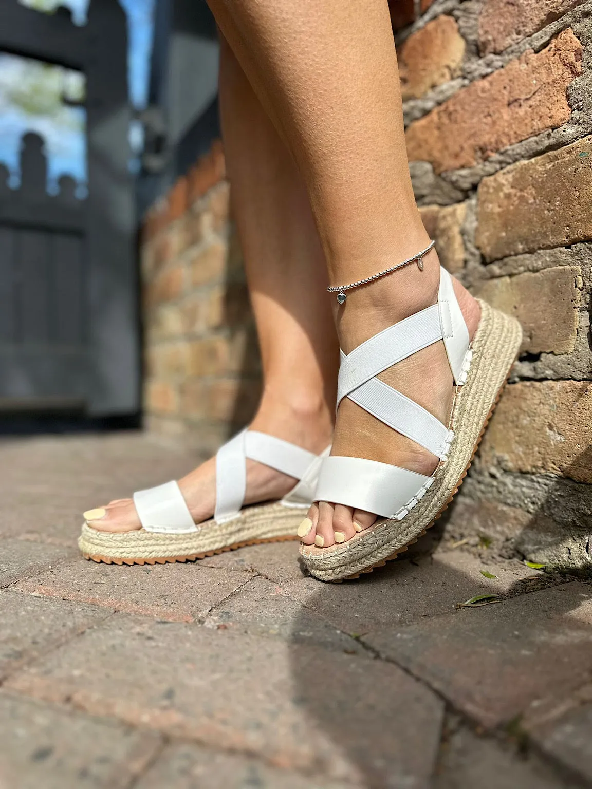 White Crossover Strap Sandal