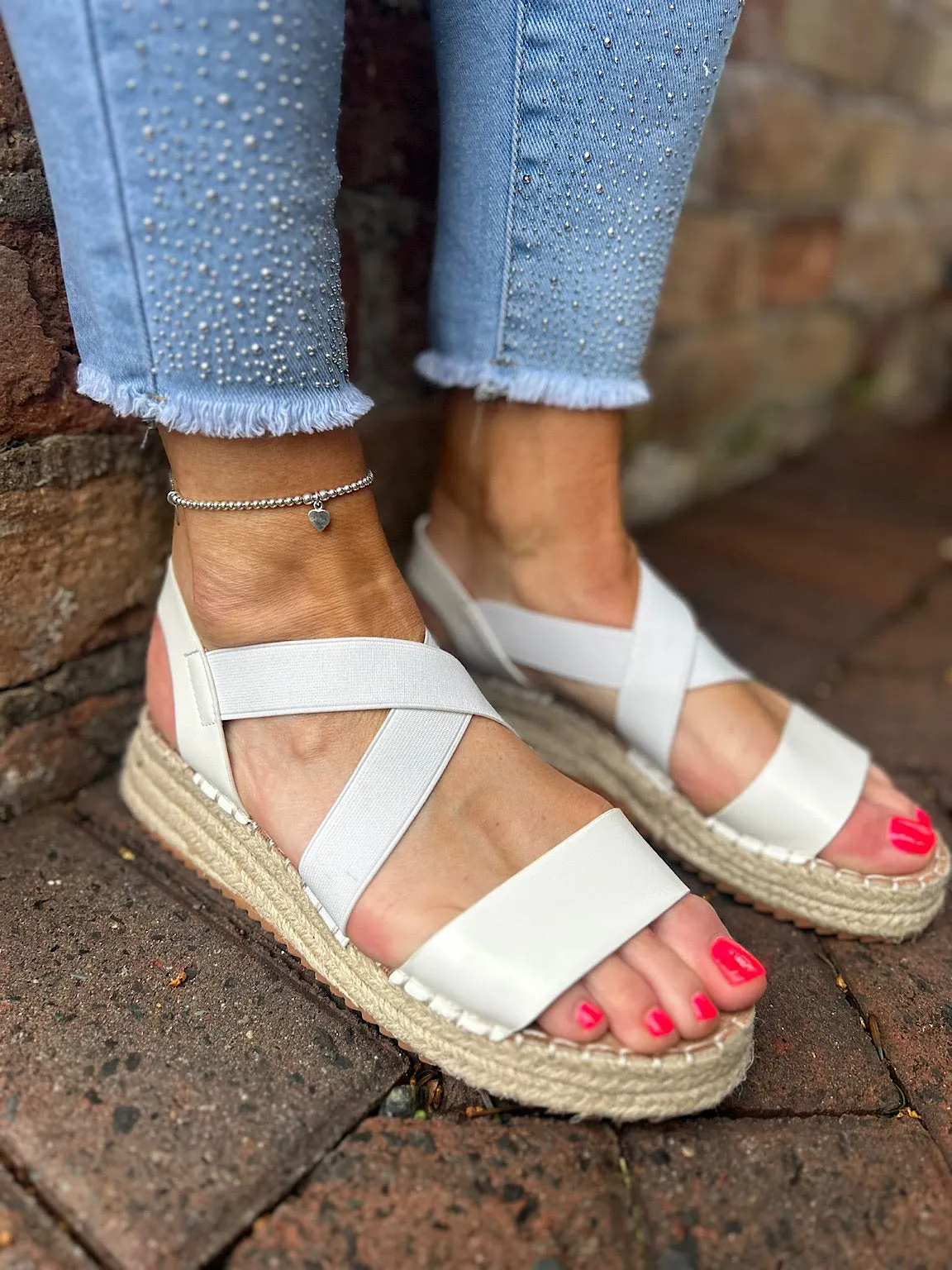 White Crossover Strap Sandal