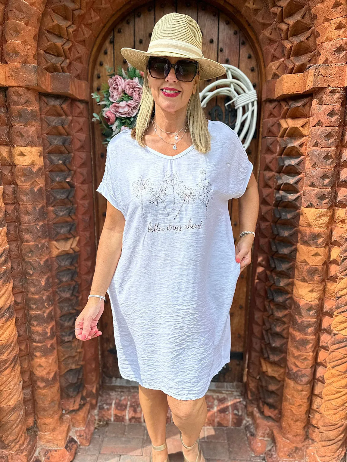 White Floral Pocket Dress Macie