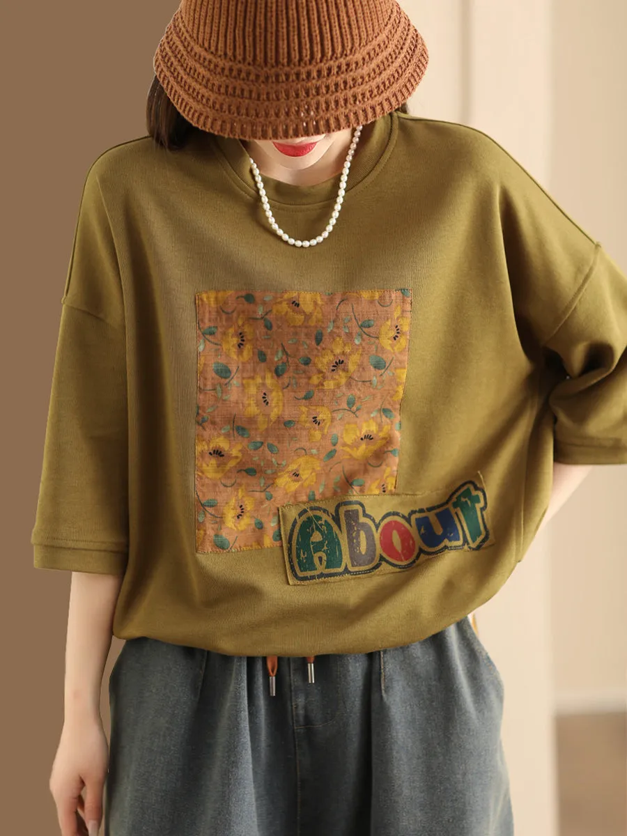 Women Summer Flower Spliced Pullover Shirt CO1012