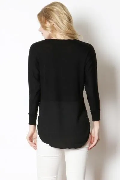 Womens Semi-Sheer Top Solid Black Sizes S/M/L